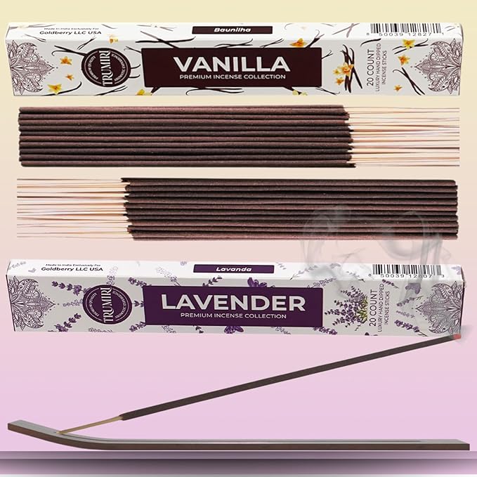 Trumiri Incense Sticks - Combo Pack of 40 Insence-Sticks - 20 Vanilla + 20 Lavender - Insenses - Insents - Incents - Inscense - Incence - Incienso - All Natural Incense Sticks