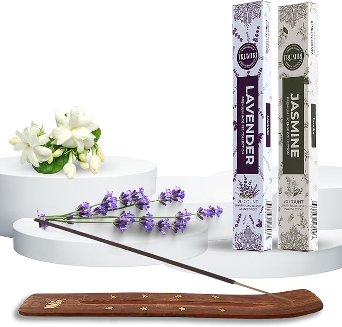 Trumiri Incense Sticks - Combo Pack of 40 Insence-Sticks - 20 Lavender + 20 Jasmine - Insenses - Insents - Incents - Inscense - Incence - Incienso - All Natural Incense Sticks