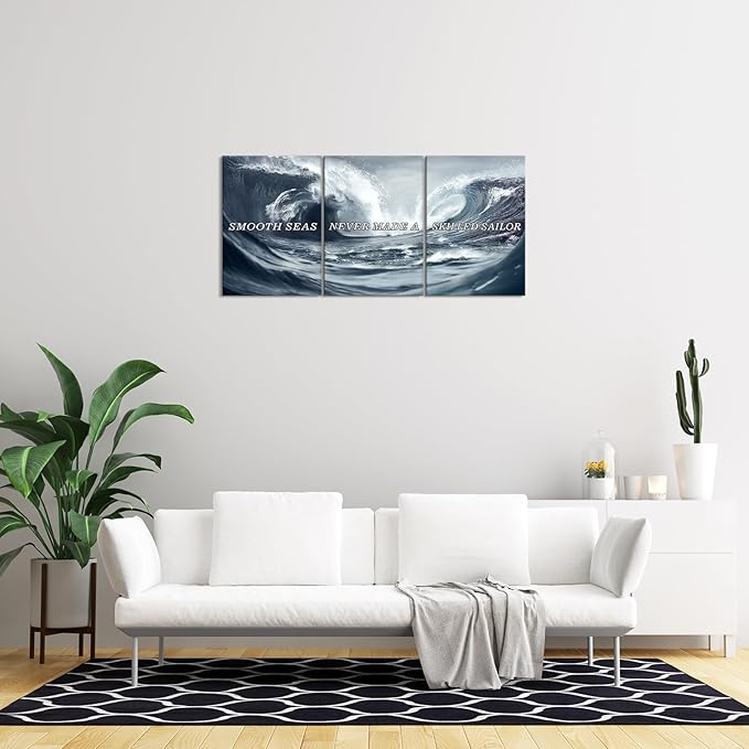 KAWAHONE Inspirational Canvas Wall Art -Smooth Seas Never Made a Skilled Sailor- Motivational Posters Entrepreneur Quote Picture for Living Room Bedroom, Office, Home