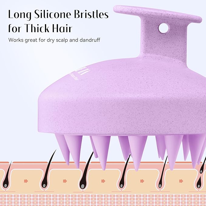 HEETA Scalp Scrubber Shampoo Brush, Scalp Massager Tool for Hair Growth, Soft Silicone Bristles for Dandruff Removal Wet Dry Use Women Men Kids Pet, Fit All Hair Types Care, Purple