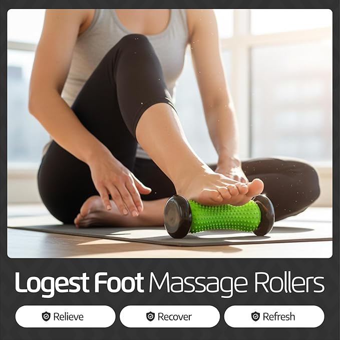 Logest Foot Massage Roller - for Trigger Point Therapy, Injury Rehabilitation & Deep Tissue Massage - Prevent Stiffness & Improve Strength - Silicon with Nodules (Blue - Green 2 Pack)