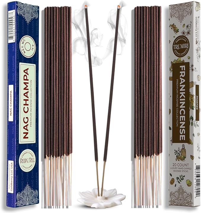 Trumiri Incense Sticks - Combo Pack of 35 Insence-Sticks - 15 Nag Champa + 20 Frankincense - Insenses - Insents - Incents - Inscense - Incence - Incienso - All Natural Incense Sticks
