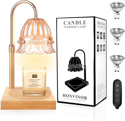 Candle Warmer Lamp, Candle Warmer Lamp Adjustable Height, Candle Warmer Light with Timer & Dimmer, Compatible with Jar Scented Candles, Flower Candle Warmer with 3 Bulbs for Home Decor
