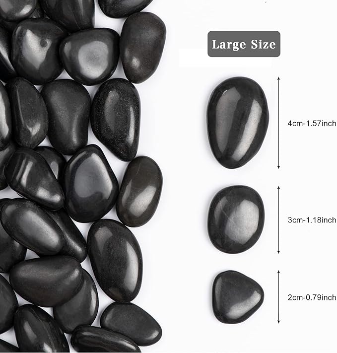 5lbs Natural River Rocks, High-Polished Pebbles for Plants Garden, 1-2 inch Decorative Black Stones, Ideal for Fish Tank, Vases, Crafting, Home Decor and Garden Landscaping Rocks,Black