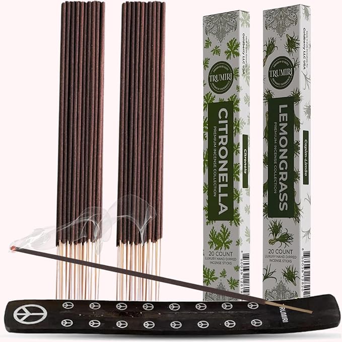 Trumiri Incense Sticks - Combo Pack of 40 Insence-Sticks - 20 Citronella + 20 Lemongrass - Insenses - Insents - Incents - Inscense - Incence - Incienso - All Natural Incense Sticks