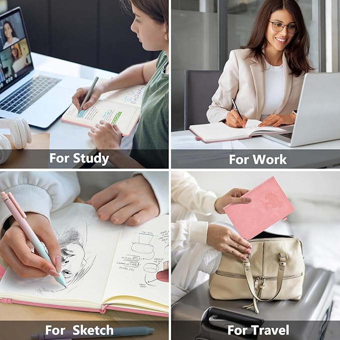 Lined Journal Notebook for Men & Women, 160 Pages College Ruled Journal for Writing, A5 Hardcover Leather Notebooks for Work, School, Business, Travel, Daily Diary 5.9" x 8.5" - Pink