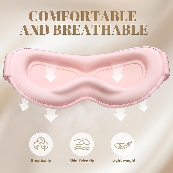 Sleep Mask for Women Men - 100% Blackout Eye Masks for Sleep, Lash Extensions 3D Contoured Sleeping Mask, Soft Adjustable Light Blocking Eye Cover Blindfold for Travel, Pink