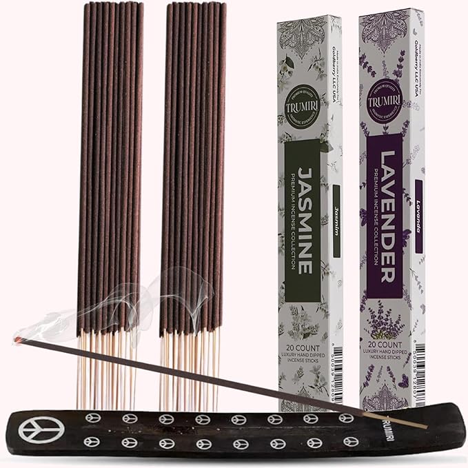 Trumiri Incense Sticks - Combo Pack of 40 Insence-Sticks - 20 Lavender + 20 Jasmine - Insenses - Insents - Incents - Inscense - Incence - Incienso - All Natural Incense Sticks