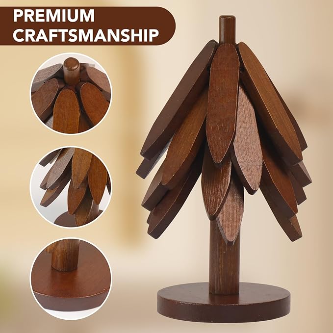 Tree Shape Bamboo TrivetKitchen Decor Tree shaped Holder Beech wood Foldable Design Hot Dishes, Pot, Teapot, Plates, Bowls (Walnut-4)
