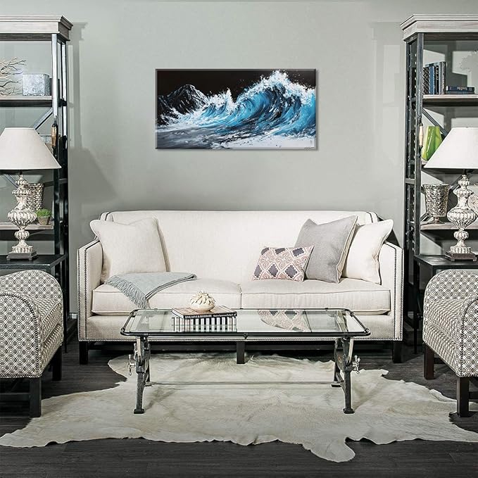 ZESTRILIA Waves Wall Art Blue Sea Oil Painting Reproduction Print Modern Wave Abstract Canvas Paintings Waterproof Artwork Picture for Living Room Bedroom Home Office Kitchen Décor (20x40inch)