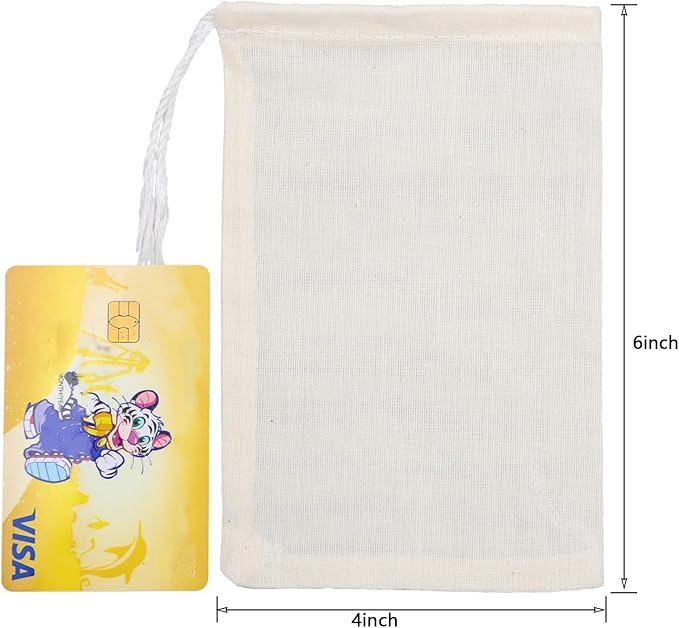 20Pcs Reusable Tea Filter Bags,Soup Bags,Bone Broth Brew Bags,Spice Bags,Muslin Strainer Bags,Natural Unbleached Cotton Cheesecloth Bags for Cold Brew Coffee(4x6inch)