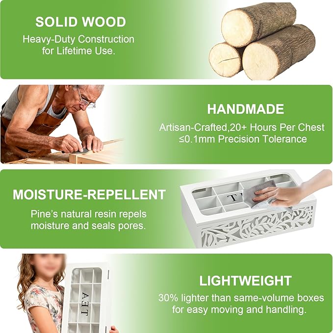 handrong Tea Box Organizer,Wood Tea Organizers and Storage,12 Compartments Teas Bag Organizers,Teas Bag Holder Organizer,Wooden Storage Box for Countertop Kitchen Cabinet Pantry