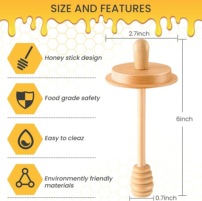 2pcs Wooden Honey Dippers, Honey Spoon Wooden Stick for Regular Mouth Mason Jars, Wood Spoon and Lid for Regular Mouth 16 oz Mason, Ball Jars (Only Dippers Lid)