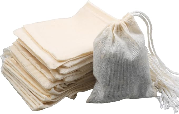 10Pcs Reusable Tea Filter Bag, Soup, Bone Broth Brew, Spice, Muslin Strainer, Natural Unbleached Cotton Cheesecloth Bags for Cold Brew Coffee (3x4inch)