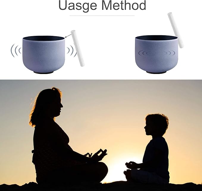 RYAN DVAN 8” A Note Indigo Frosted Third Eye Chakra Crystal Singing Bowl with Free Heavy-Duty Carrying Case and Suede Striker O-Ring