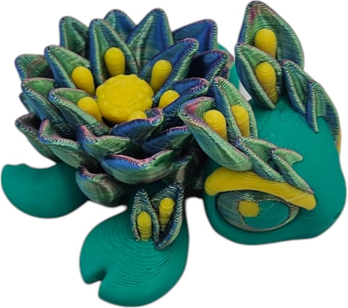 Articulating Turtle Fidget Animal Figurines – Unique 3D Printed Collectibles, Poseable Desk Animals For Adults, Stress Relief and Display Gift (LOTUS TURTLE)