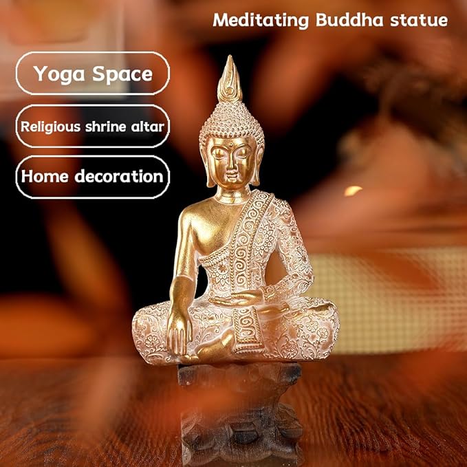 Golden Resin Buddha Statue for Zen Home Decor, Meditation & Yoga - 7.87 Inch Serene Spiritual Art Piece, for Office Altar Collection to Enhance Focus & Mindfulness