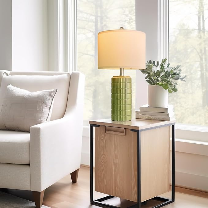 PoKat 23" Green Ceramic Table Lamps Set of 2, Farmhouse Table Lamps for Living Room, Modern Lamps for Bedroom Night Stands, Traditional Nightstand Desk Lamps, Medium