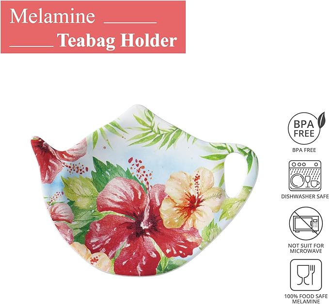 Supreme Housewares Hibiscus Tea Bag Holders, Teapot Shaped Tea Bag Coasters Spoon Rests Saucer Seasoning Dish Set, Multicolor, 4 x 3 Inch, Set of 4