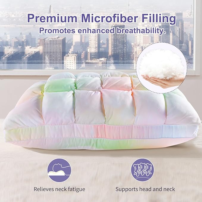 YOUR MOON Soft Pillows for Sleeping, Support Bed Pillows, Fluffy Down Alternative Pillow, Luxury Hotel Gel Pillows for Side Sleeping Standard Size (Rainbow)