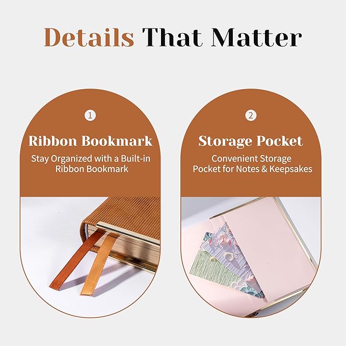 CAGIE Elegant Gold-Edged Journal for Women – Aesthetic Vegan Leather A5 Notebook, 256 Pages 100GSM Thick Paper Hardcover Diary, Gift Journals for Writing