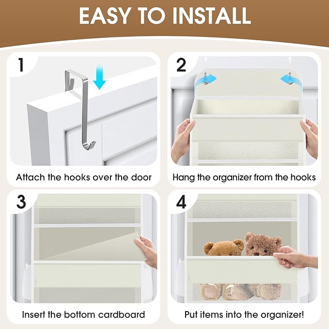 6-Tier Over The Door Organizer, Hanging Storage Organizer with Clear Window, 40lb Ultra Sturdy Large Capacity Room Organizer for Pantry Bathroom Nursery Closet Baby Essential (Beige)