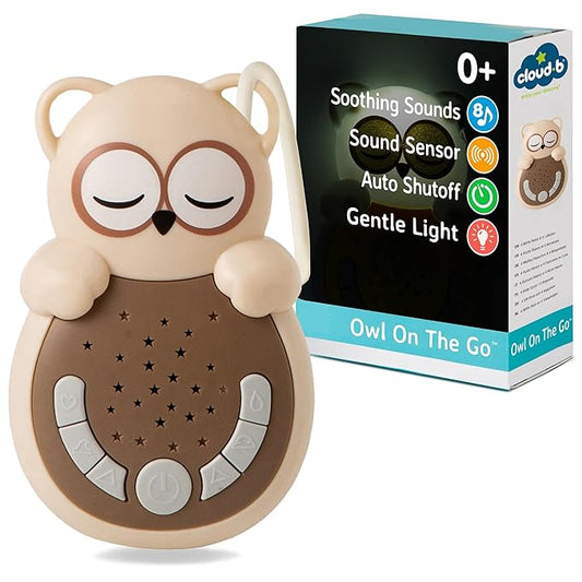 Cloud b Travel Comforting Sound Machine w/Calming Light | 4 White Noise and 4 Lullabies | Re-Activating Smart Sensor | Sweet Dreamz Owl On The Go