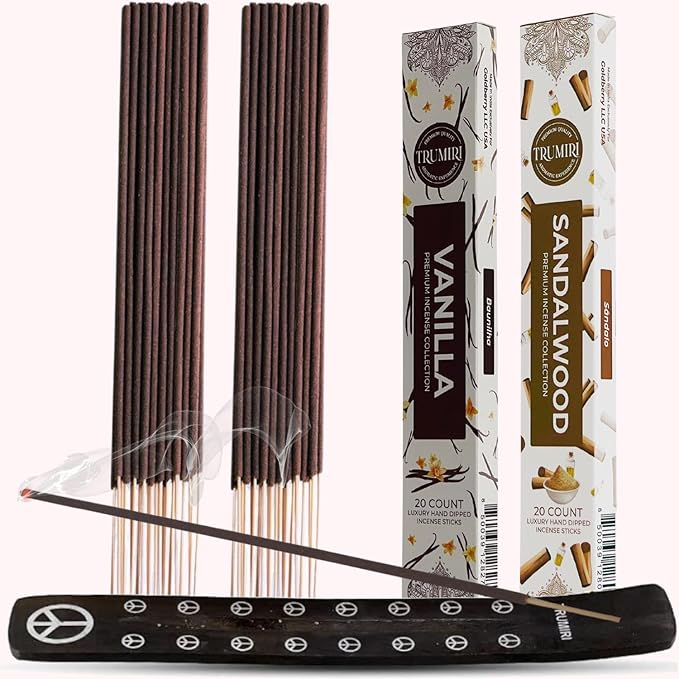 Trumiri Incense Sticks - Combo Pack of 40 Insence-Sticks - 20 Vanilla + 20 Sandalwood - Insenses - Insents - Incents - Inscense - Incence - Incienso - All Natural Incense Sticks