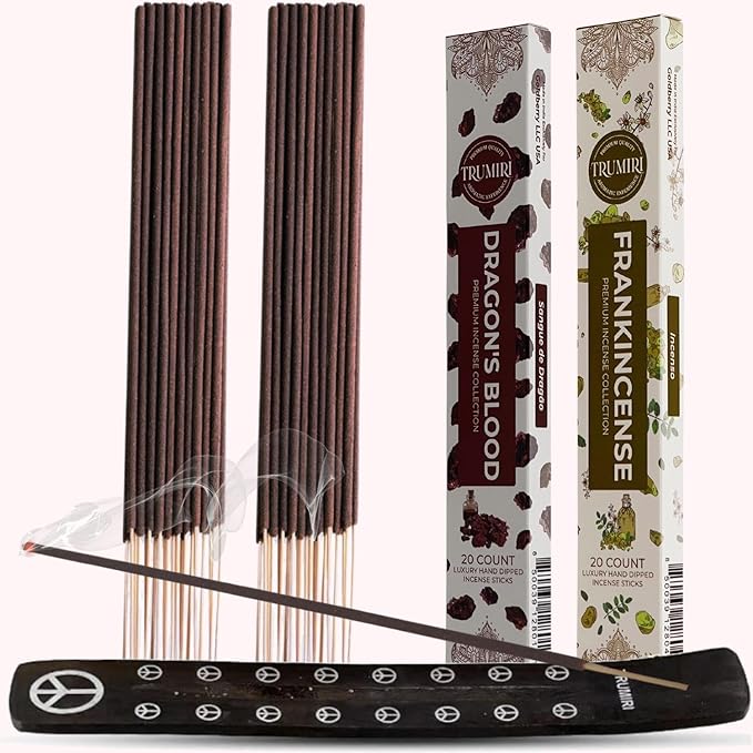 Trumiri Incense Sticks - Combo Pack of 40 Insence-Sticks - 20 Dragons Blood + 20 Frankincense - Insenses - Insents - Incents - Inscense - Incence - Incienso - All Natural Incense Sticks