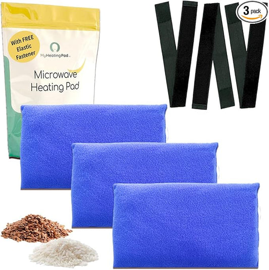 Microwavable Heating Pads for Lower Back, Neck, and Shoulder Pain Relief - Moist Microwave Heating Pad for Muscles and Joints - Microwave Hot Pack Heat Pad for Cramps - 3 Packs Blue