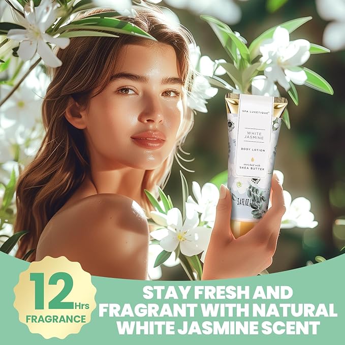 Spa luxetique Bath and Body Gifts for Women 8pcs Jasmine Scented Spa Sets with Bubble Bath Gift Baskets for Women Mother's Day Gifts for Mom