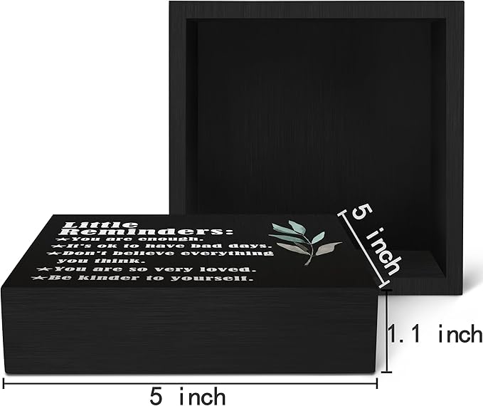 SRADMO Inspirational Little Reminders Wood Box Sign Desk Decor, Inspirational Desk Decor, College Motivational Positive Affirmation Gifts Box Sign For Office Home Dorm Tabletop Shelf Decoration(Black)
