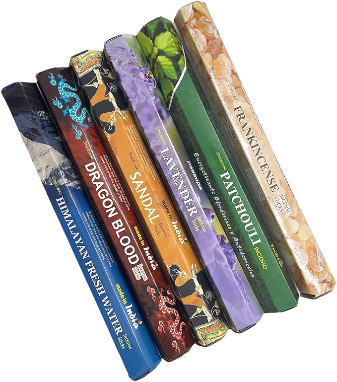 Sreevani Incense Sticks Variety Pack #1 and Incense Stick Holder Bundle Gift Set with 6 Best Fragrances