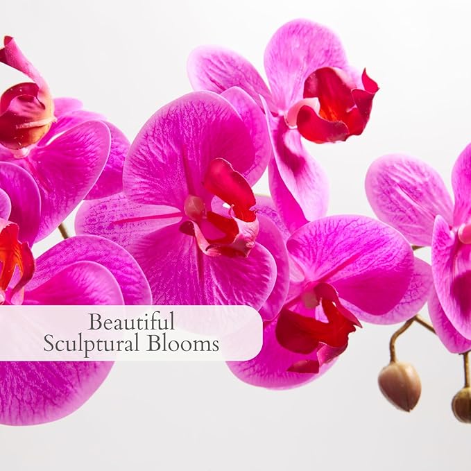 CG Hunter Faux Pink Orchid Plant, Premium Artificial Indoor Flower Display Stands 23-Inches with Beautiful Sculptural Blooms and Foliage That Lasts Forever, Grey Planter Pot Included