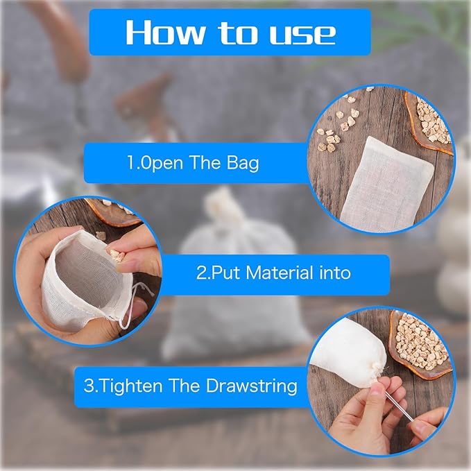 30Pcs Reusable Drawstring Muslin Bags, 3.94x3.15In Empty Spice Bags for Cooking, Tea Bag for Loose Tea, Natural Cotton Nut Milk Strainer Bag for Home Office Filtering Cook Soup Cold Brew Coffee
