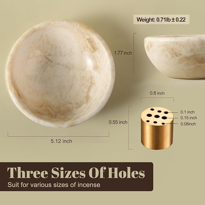 Koville Natural Marble Incense Holder, Incense Holder for Sticks with 9 Holes, Handmade Incense Burner Ash Catcher for Meditation Yoga SPA, Suit for Palo Santo/Sage/Cone(Ivory)