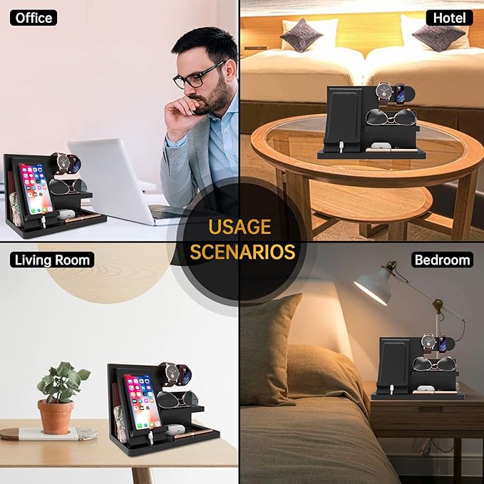 Mens Gifts Ideas Nightstand Organizer for Men Wood Phone Docking Station for Dad Father Boyfriend Husband Grandpa Birthday Gift for Mens Christmas Day Presents