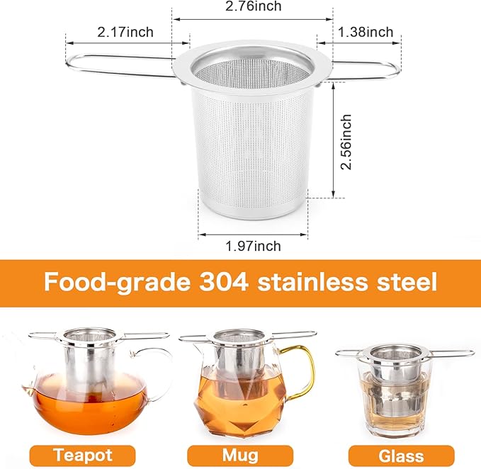 Tea Infuser, Evmliy Stainless Steel Tea Strainer Sitting in Mugs, Tea Infusers for Loose Tea, Tea Diffuser Long-Handled Tea Strainers Tea Filters, Loose Leaf Tea Steeper for Herbs Spices