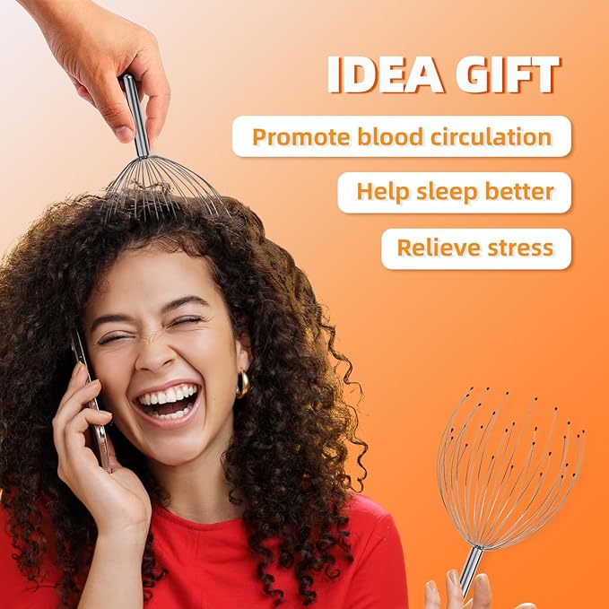 YEZY Head Massager 28 Fingers Head Scratcher Scalp Massager, Back Scratcher, Stocking Stuffers for Scalp Massage Back Massage (Silvery)