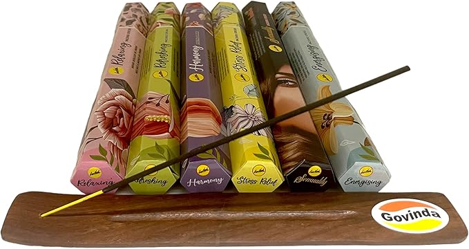 Sreevani Incense Sticks Variety Pack #10 and Incense Stick Holder Bundle with 6 Aromatherapy Fragrances
