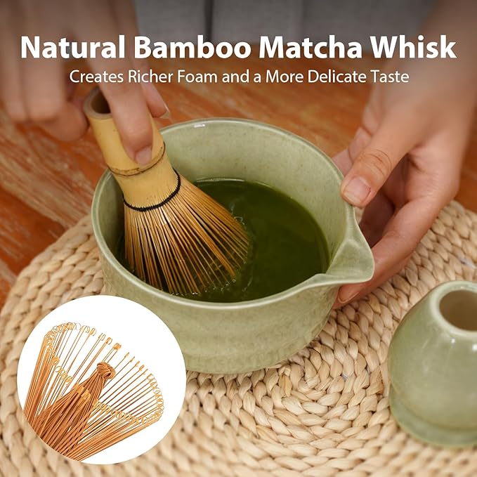 Matcha Whisk Set, Matcha Kit Japanese Tea Set Includes Matcha Bowl with Spout, Matcha Whisk Holder (Chasen), Bamboo Matcha Whisk and Bamboo Scoop, Ceramic Matcha Kit for Tea Lovers