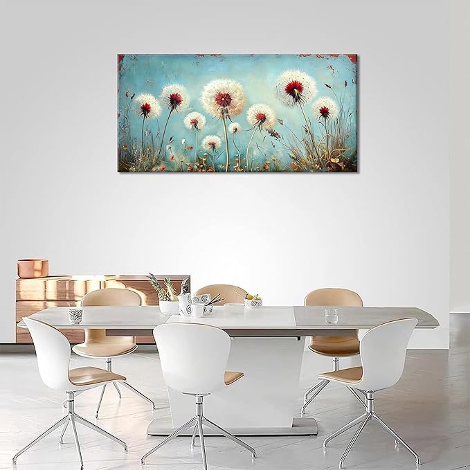 ZESTRILIA Dandelions Wall Art Retro Canvas Prints Modern Rustic Canvas Paintings Waterproof Artwork Landscape Picture for Country Farmhouse Living Room Bedroom Home Office Kitchen Décor (28x58inch)