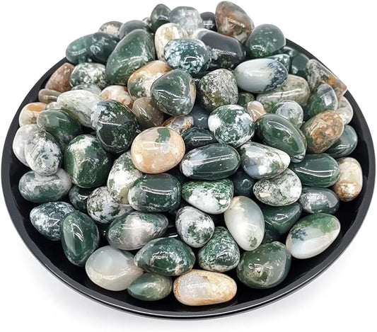 Polished Moss Agate Crystals - 72 Pcs, 0.5" 10 oz Handpicked Natural Tumbled Gemstones Rocks, Pebbles for Reiki, Chakra, Healing Home Decor