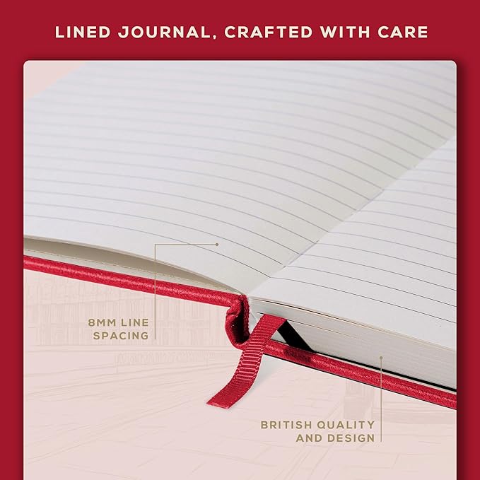 BEECHMORE BOOKS Lined Journal Notebook, 5.8 x 8.3 inch, A5 160 Lined Pages, Hardcover Leather Journals for Women, Men, Writing and Notebooks for Work - 120 GSM Thick Paper, Gifts Box Included