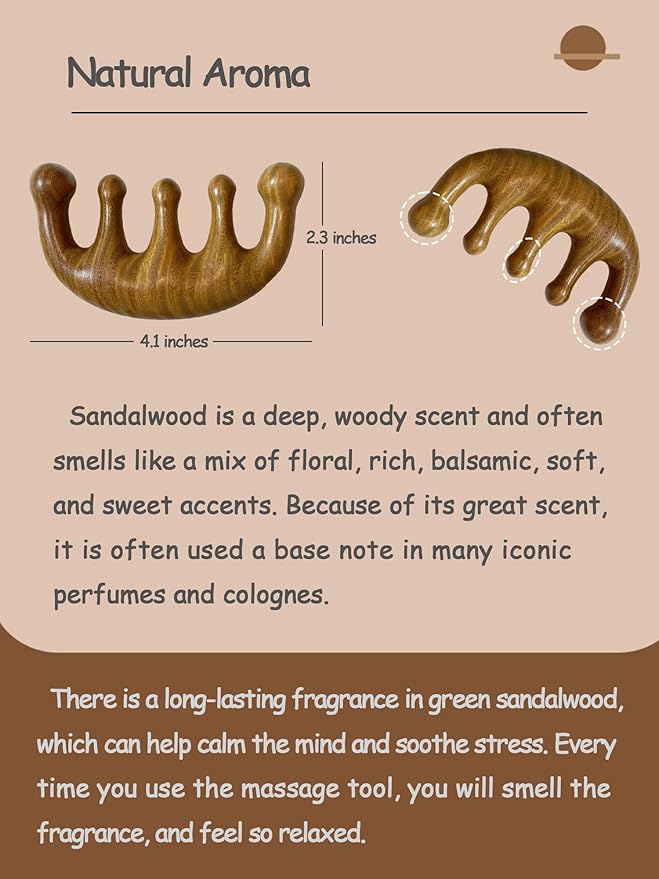 Wooden Scalp Massager & Head Massager, Natural Green Sandalwood Wide Tooth Comb for Scalp Care, Hair Growth, Stress Relief & Relaxation, Handheld Wood Therapy Massage Tool