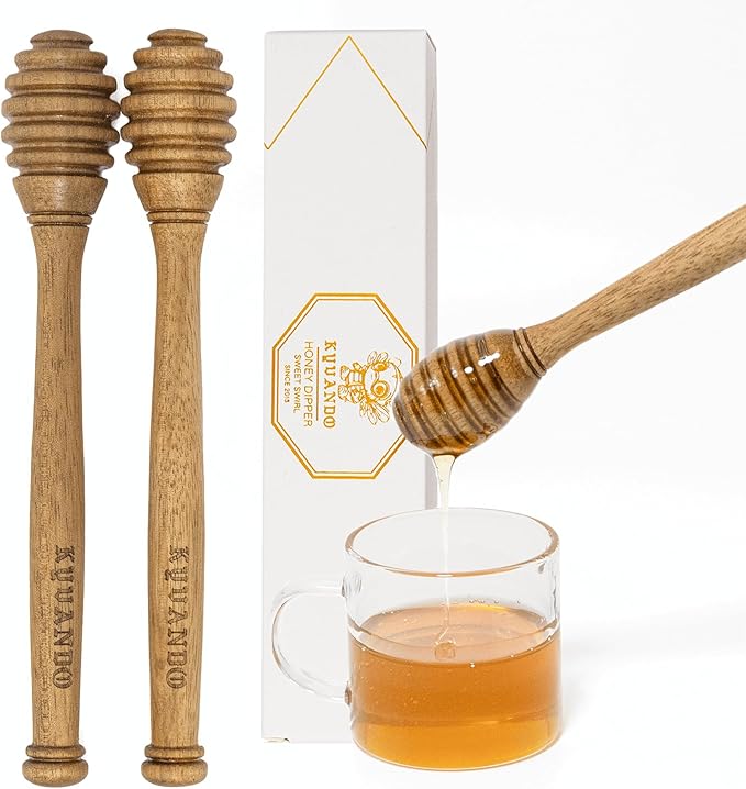 Brazilian Cherry Wood Honey Dipper - Durable & Warp-Resistant, Preserves Honey Purity, 2pcs, 6.3 Inch