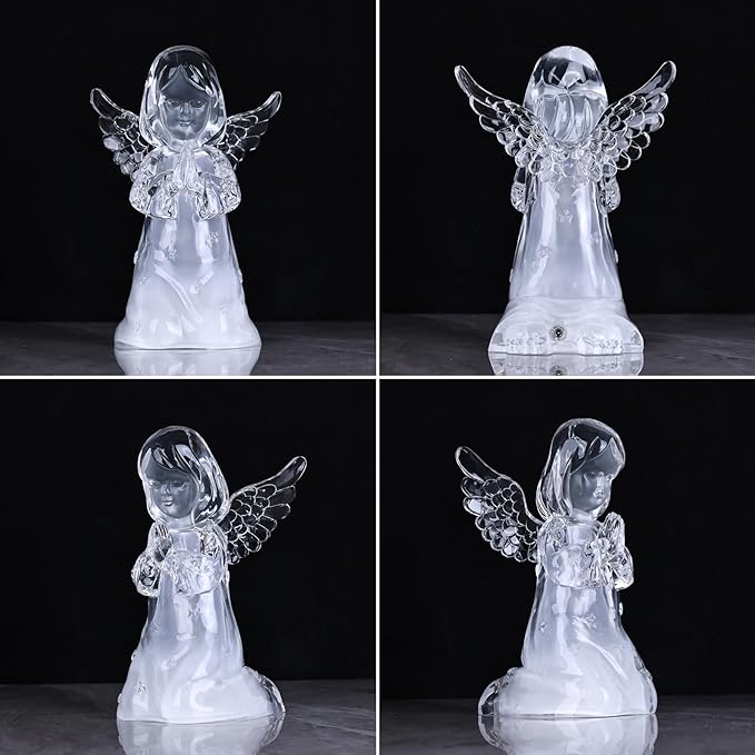 Acrylic Clear Guardian Angel Figurines with LED Light, Crystal Glass Finish Angel Statue, Large Christmas Angels Gifts for Women, Healing Angels Figurines Decorations(Praying)