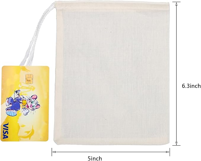 10Pcs Reusable Tea Filter Bag, Soup, Bone Broth Brew, Spice, Muslin Strainer, Natural Unbleached Cotton Cheesecloth Bags for Cold Brew Coffee (5x6.3inch)
