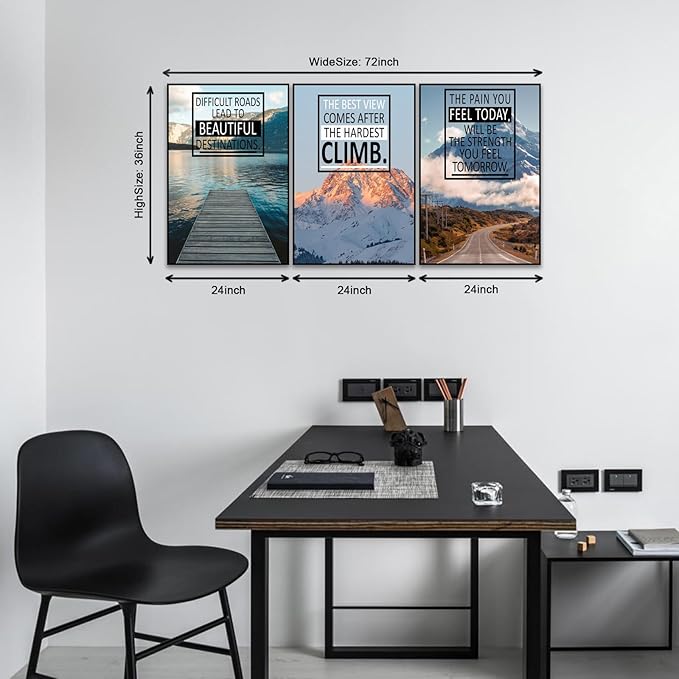 KAWAHONE Inspirational Wall Art, Motivational Quotes Decor Posters, landscape Canvas Wall Art, Positive Affirmations Canvas for Work Place Library, Gym,Office,Living Room
