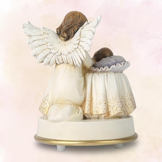 Guardian Angel Music Box Figurine - 5.3 Inches Angel Music Box Figurines, Hand Painted Musical Figure Gifts for Birthday Anniversary, Baptism, First Communion